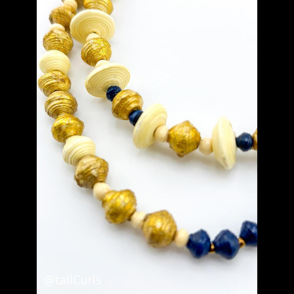 Noonday Collection Navy and Cream Colored Paper Bead Necklace
